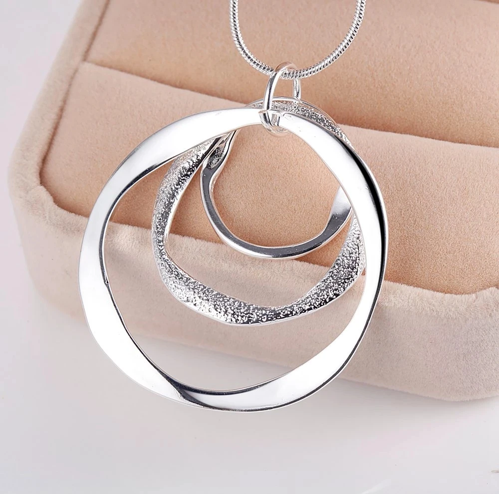 Dijes Nobel Plata de Ley 925 Bohemia tres círculos colgante collar para mujer boda joyería de navidad