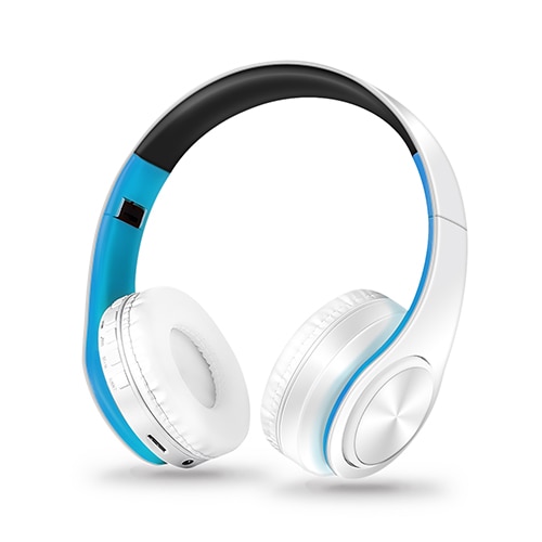 HIFI stereo earphones bluetooth headphone music headset FM and support SD card with mic for mobile xiaomi iphone sumsamg tablet: White blue