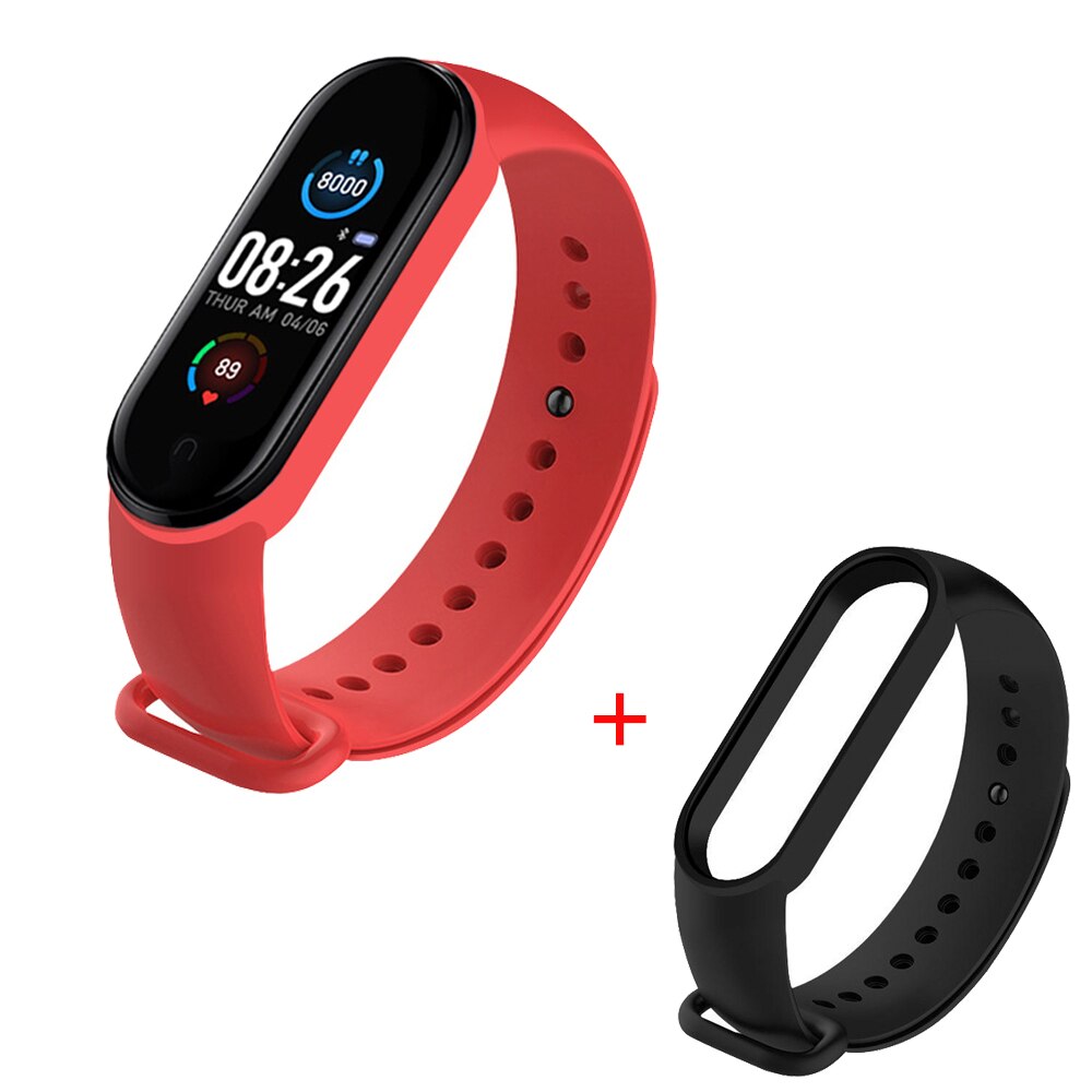 M5 Men Sport Digital Watch Wristwatches Blood Pressure Smart Bracelet Waterproof Wristband Sport Tracker Date Display: Red Black