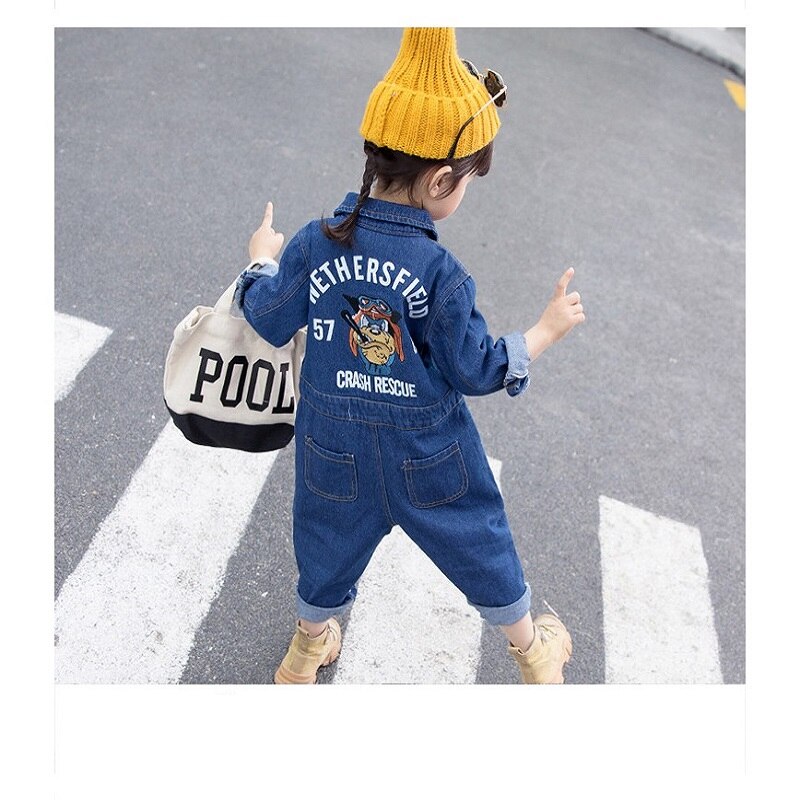 Lente En Herfst Babykleertjes Kinderen Jongens Meisjes Romper Katoen Cartoon Denim Romper Jumpsuit Lange Mouwen Kinderen Kleding Outfits
