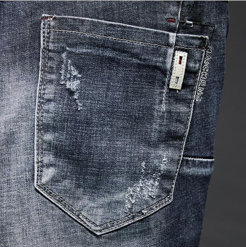 Mænd sommer korte jeans huller denim shorts mænd bomuld stretch jeans shorts slim sorte jeans shorts mænd skinny jeans