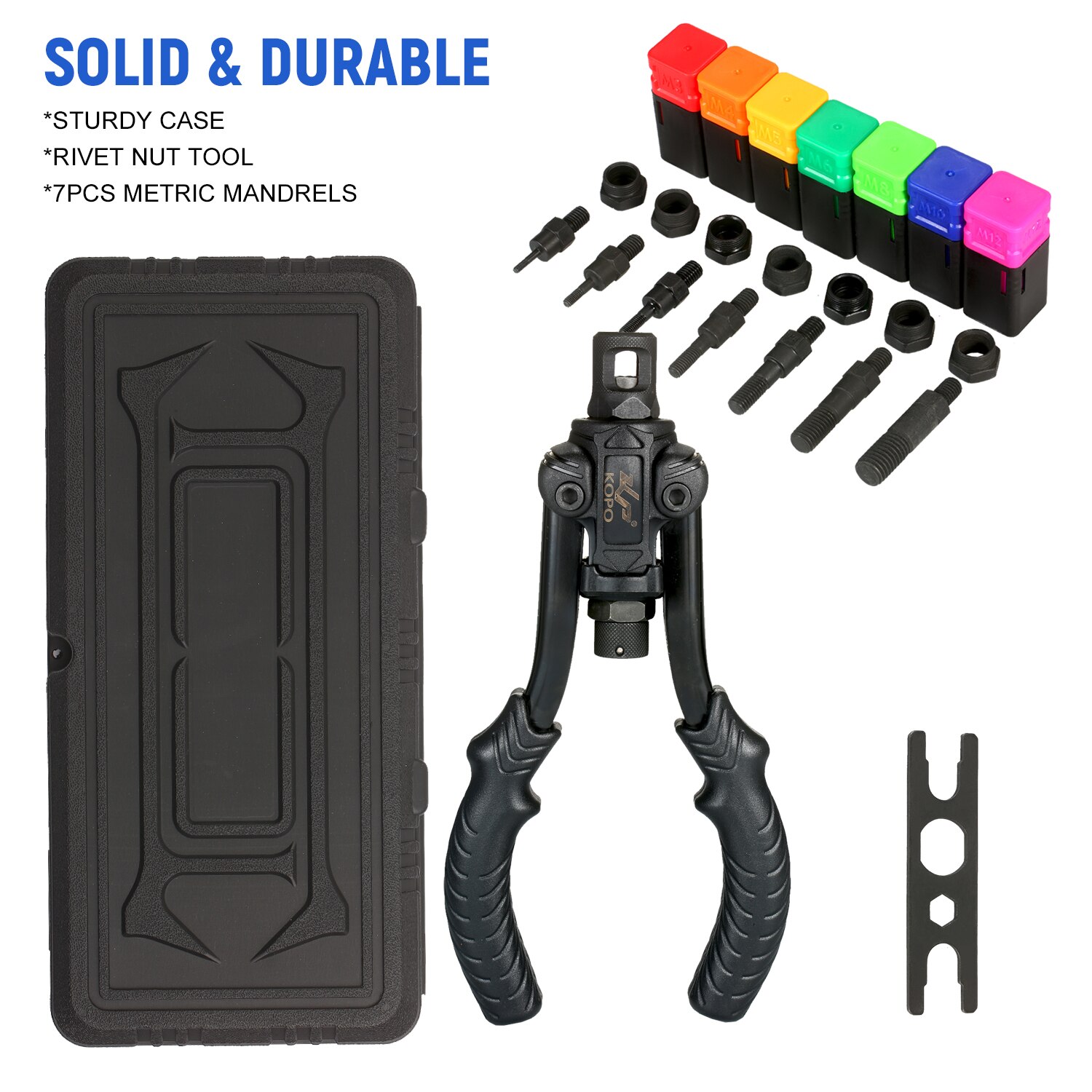 Kit de rivetage avec 7 mandrins métriques M3 M4 M5 M6 M8 M10 M12, outil à Riveter manuel 11 po
