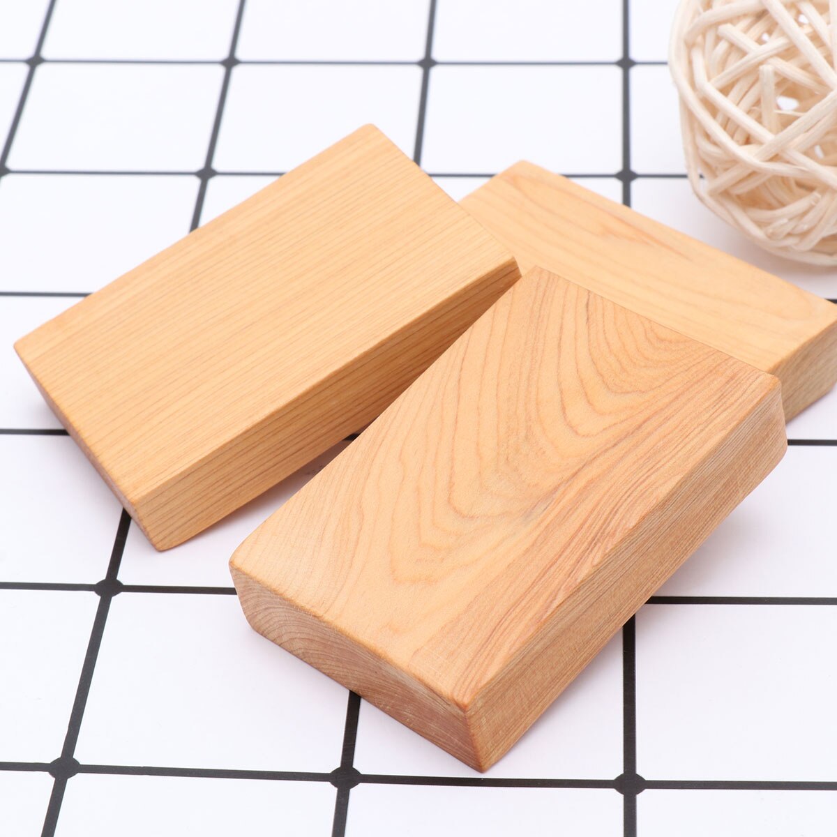 3pcs Wood Block Smooth Durable Rectangle Wood Blocks for Bedroom Decoration