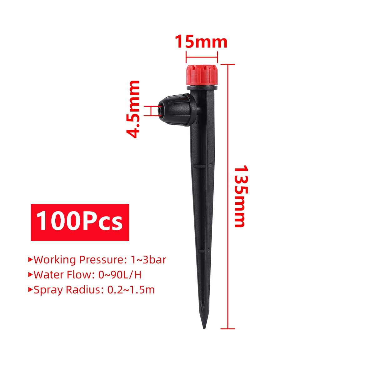 Dispositif de micro-pulvérisation d'irrigation de jardin, gouttes rouges réglables branchées au sol, flèche goutte à goutte à cercle complet, résistant à 360, 8 trous, 10 pièces, 100 pièces: Gris clair