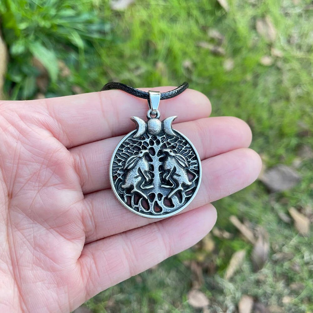 12 stück baum-mond-hase-dreifachmond-keltische-wicca-mandala-ungewöhnliche totemtier-göttin-halskette