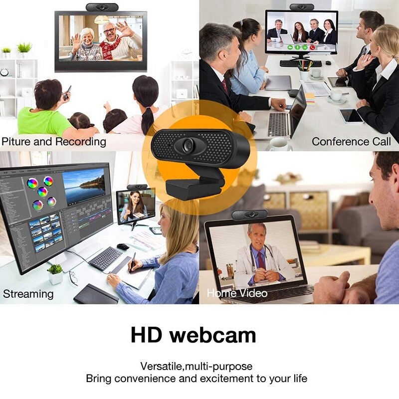Webcam HD 1080P USB Camera PC Camera with Internal Microphone for Online Meetings Plug and Play for PC,Desktop or Laptop