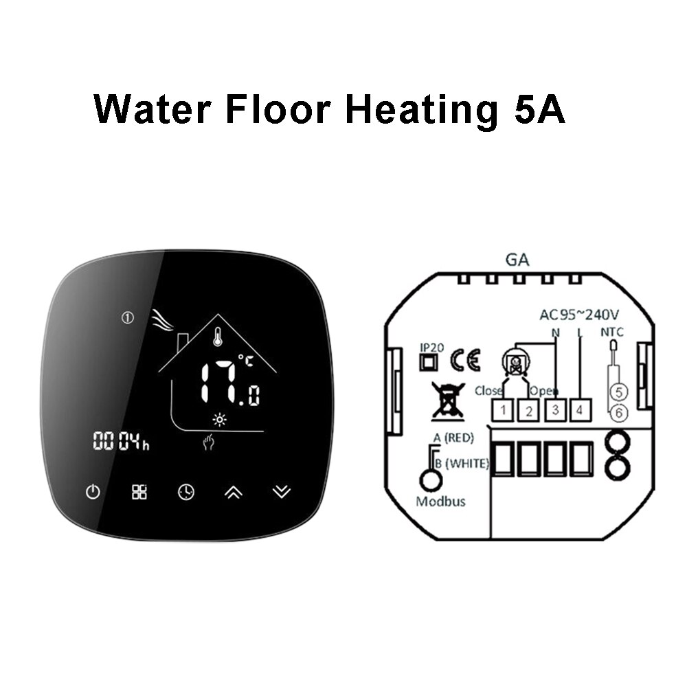 Termostato redondo Wifi, BHT-001 de calefacción, pantalla negra, botón táctil, controlador inteligente de calefacción por suelo radiante, aplicación Tuya: GA water 5A