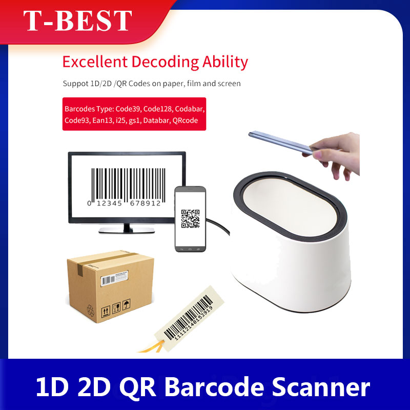 Desktop 1D 2D QR Barcode Scanner Platform USB Wired Bar Code Reader Large Scanning Window Support Auto-Sensing Hands Free