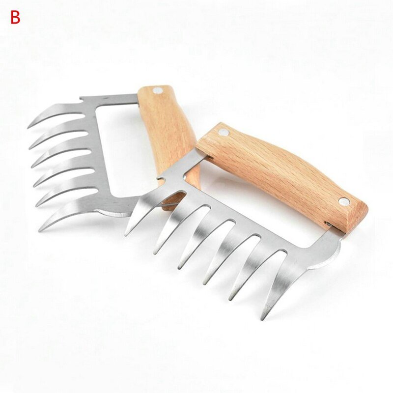 2 pieces of stainless steel barbecue fork with wooden handle