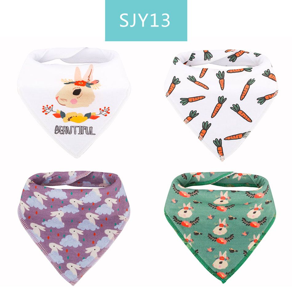 Gelukkig Fluit 4 Pcs Slabbers Dubbele Lagen Katoenen Baby Peuter Voeden Bandana Slabbetjes Speeksel Handdoek Driehoek Hoofd sjaal: sjy13