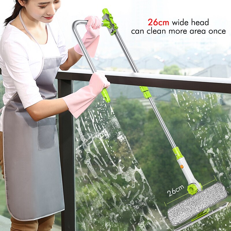 2 in 1 Adjustable Angle Window Cleaner with Long Extendable Pole - High Rise Window Cleaning Tool, Window Washer with Squeegee