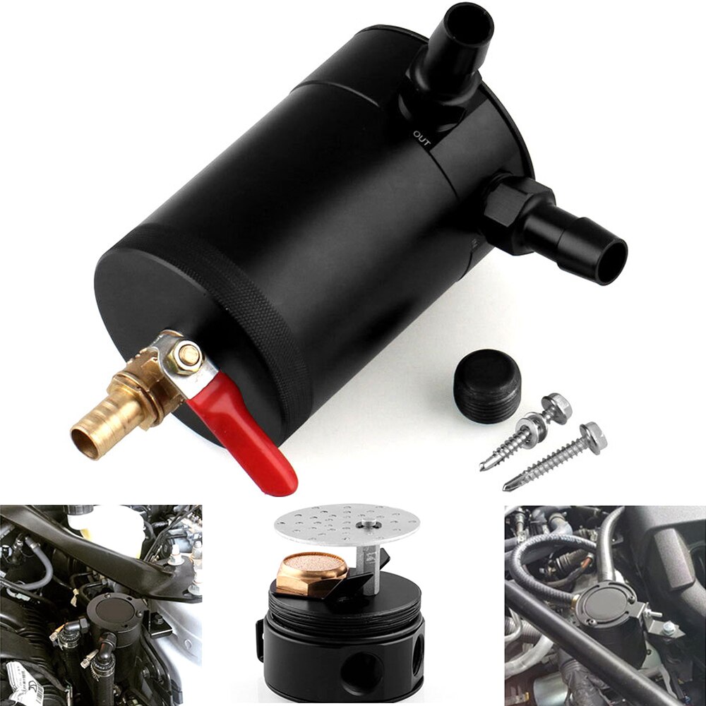 La captura de aceite puede tanque para coche 2 / 3 Puerto extraíble con válvula de combustible separador de aceite de aire de desconcertado de aluminio transpirable hervidor de agua