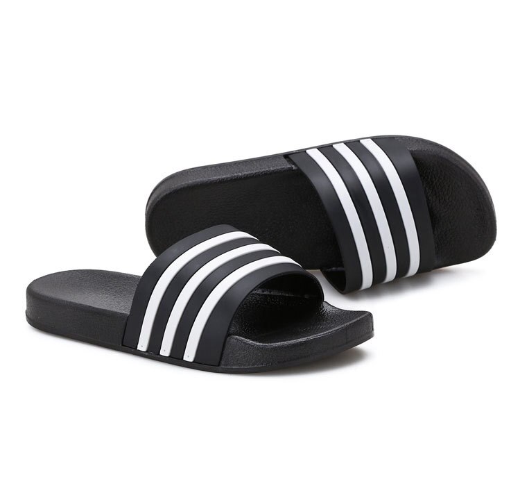 Chanclas de goma EVA para hombre y mujer, zapatos informales de rayas blancas y negras suaves, para verano: 6,5