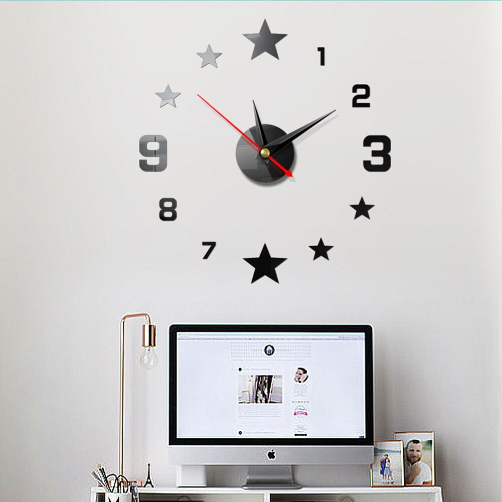 Acrylic wall Clock Home Decorative Wall Clock DIY Strip Rectangular Mirror Wall Sticker