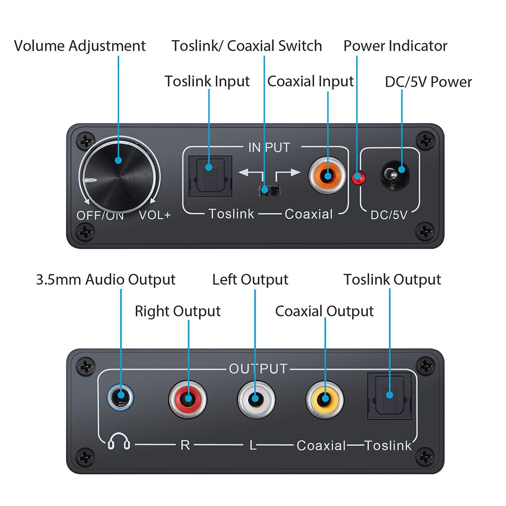 Adattatore convertitore Hifi convertitore Audio digitale/analogico coassiale RCA 3.5mm amplificatore per cuffie Toslink uscita coassiale ottica