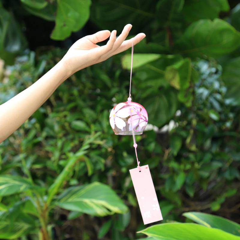 Campanilla de viento de cristal Sakura pintada a mano campanas de estilo japonés decoración para el hogar jardín manualidades para la Oficina Accesorios de colgar