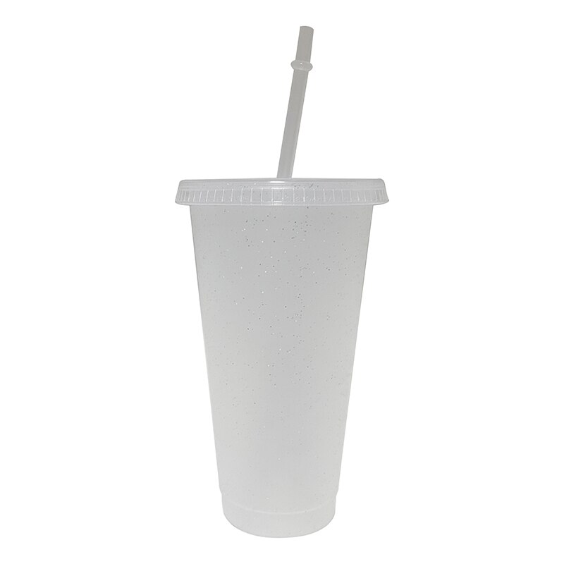 Tasse de voyage créative en plastique avec paille, 5 pièces, 700ml, pour boisson fraîche, café, jus de thé, Smoothie, réutilisable: transparent glitter