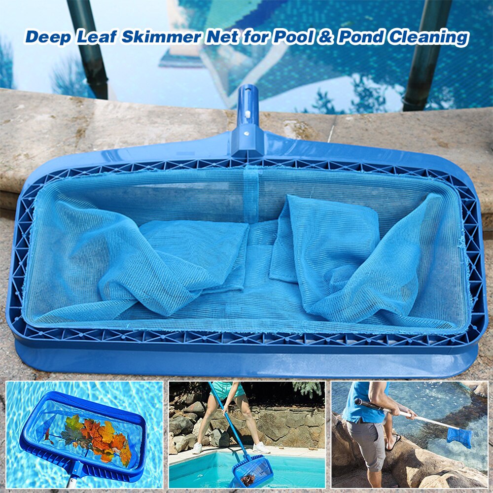 Leaf Skimmer Net Deep Plastic Leaf Rake with Bag Fine Mesh Net Catcher Cleaning Tool for Swimming Pool Tub Pond Fountain