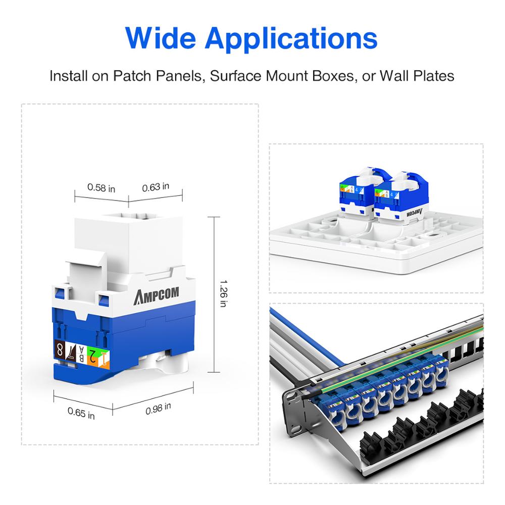 AMPCOM 10-Pack CAT6 RJ45 Tool-Less Keystone Jack, No Punch Down Tool Required UTP Module Connector White