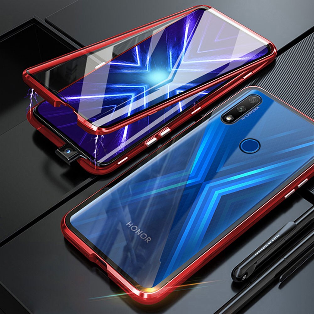 Caso magnético para huawei honor 9x STK-LX1 global 6.59 "capa de telefone de vidro temperado lado duplo em honor9x honor9x premium coque: Honor 9x STK-LX1 / Red