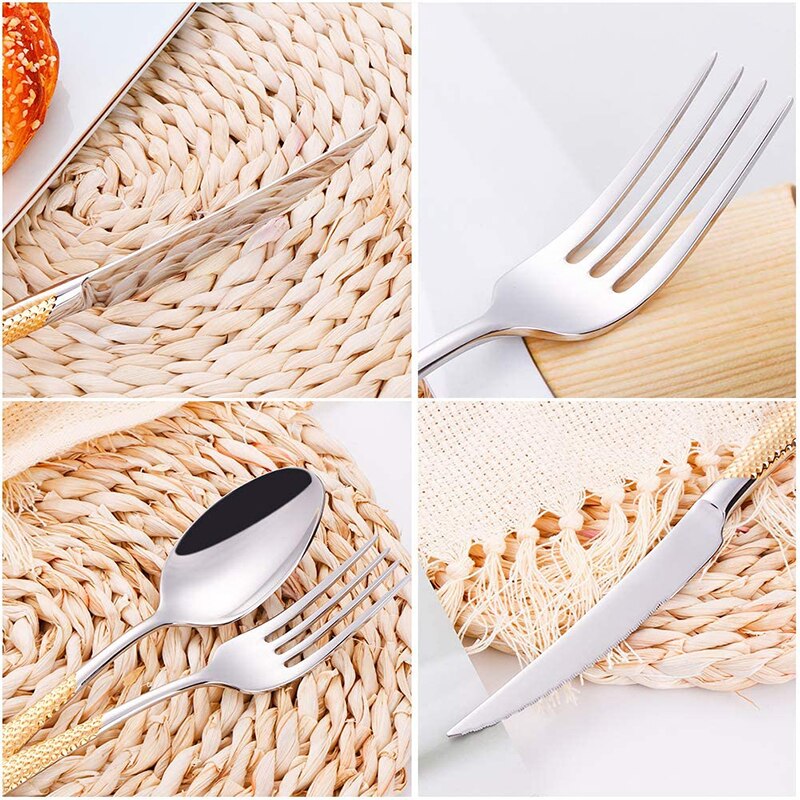 304 Stainless Steel Luxury Flatware Cutlery Set Silver Kitchen Tableware Set Dinnerware Fork Spoon Knife Western Gold Dinner Set