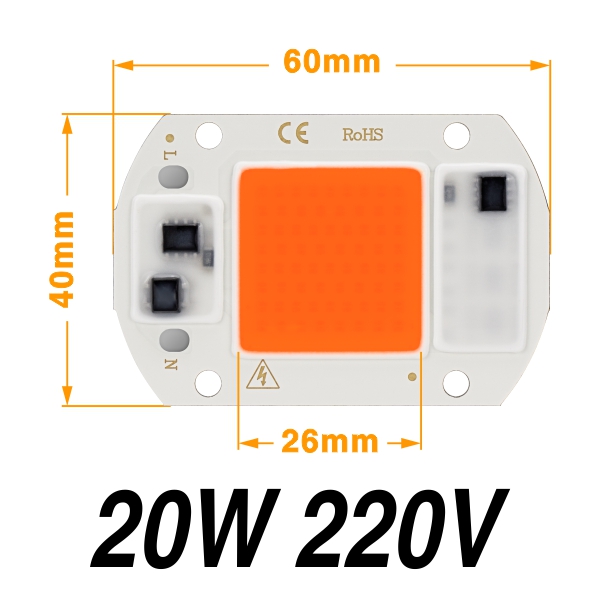 Ac220v 5 stk / lot ledet perle 50w 30w 20w kold hvid varm hvid vokse lys cob chip høj lysstyrke til hjem projektør spotlight diy: 20w vokser lys