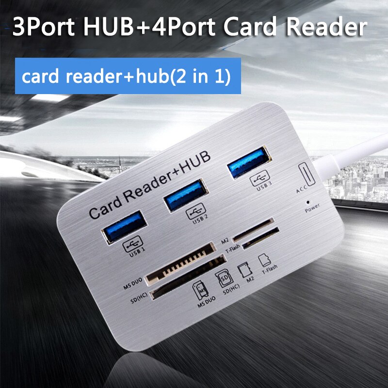 Aluminum 3 Port USB 3.0 Hub MS SD M2 TF Multi-In-1 Memory Card Reader Adapter US Computer Peripherals USB Hub: Default Title