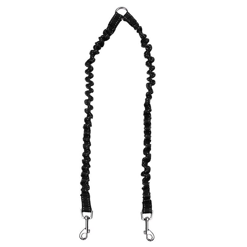 Acoplador de correa doble para perro, cuerda elástica de plomo para caminar, divisor de correa para dos perros: Negro