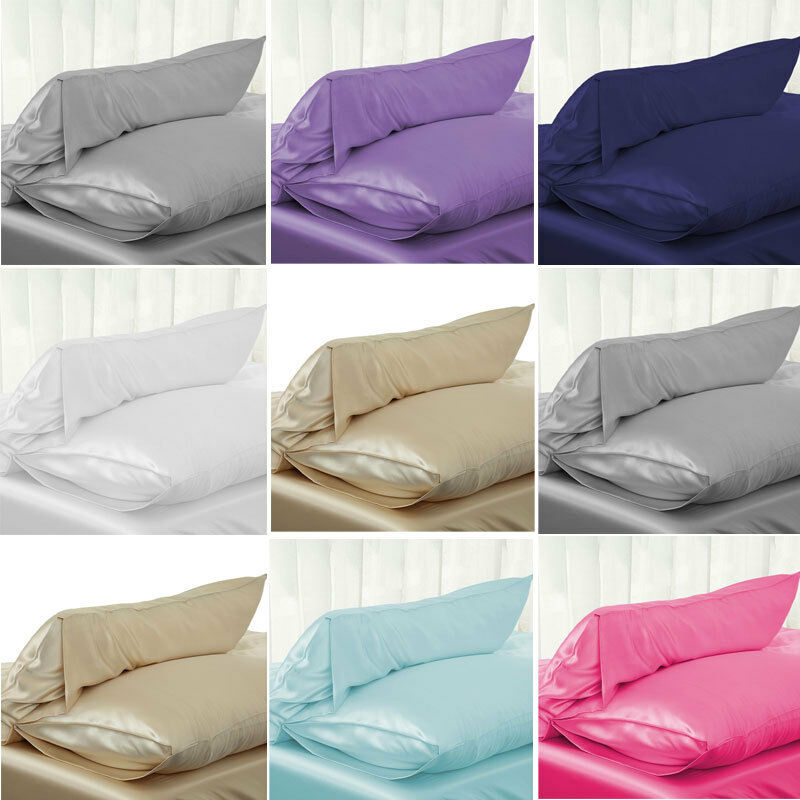 Solid dronning / standard silke satin pudebetræk sengetøj pudebetræk glat hjem