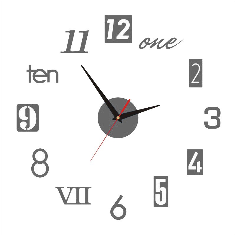 Fowecelt-Reloj de pared 3D, moderno, pegatina de pared grande acrílica, reloj de pared DIY, reloj de decoración para el hogar, decoración de habitación de estética: Plata