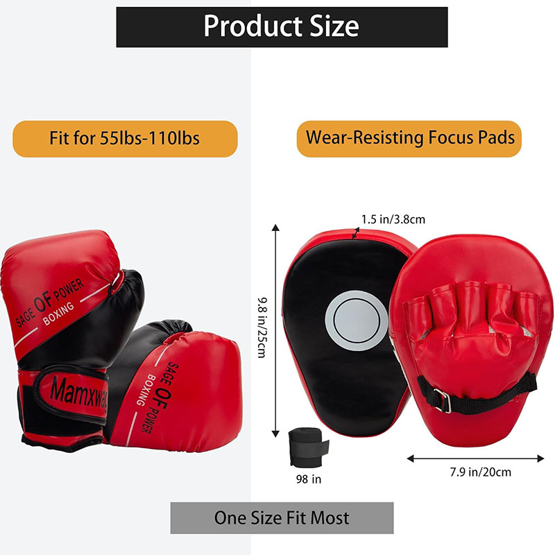 3-in-1 bokshandschoenen en bokshandschoenen set voor kinderen bokshandschoenen focuspads met handwikkels kinderboksuitrusting set voor MMA