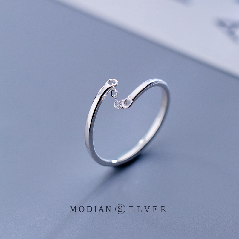 Modian Authentische 925 Sterling Silber Finger Ring für Frauen Kurze Kette Offene Einstellbare Einfache Ring Edlen Schmuck Schmuckstück