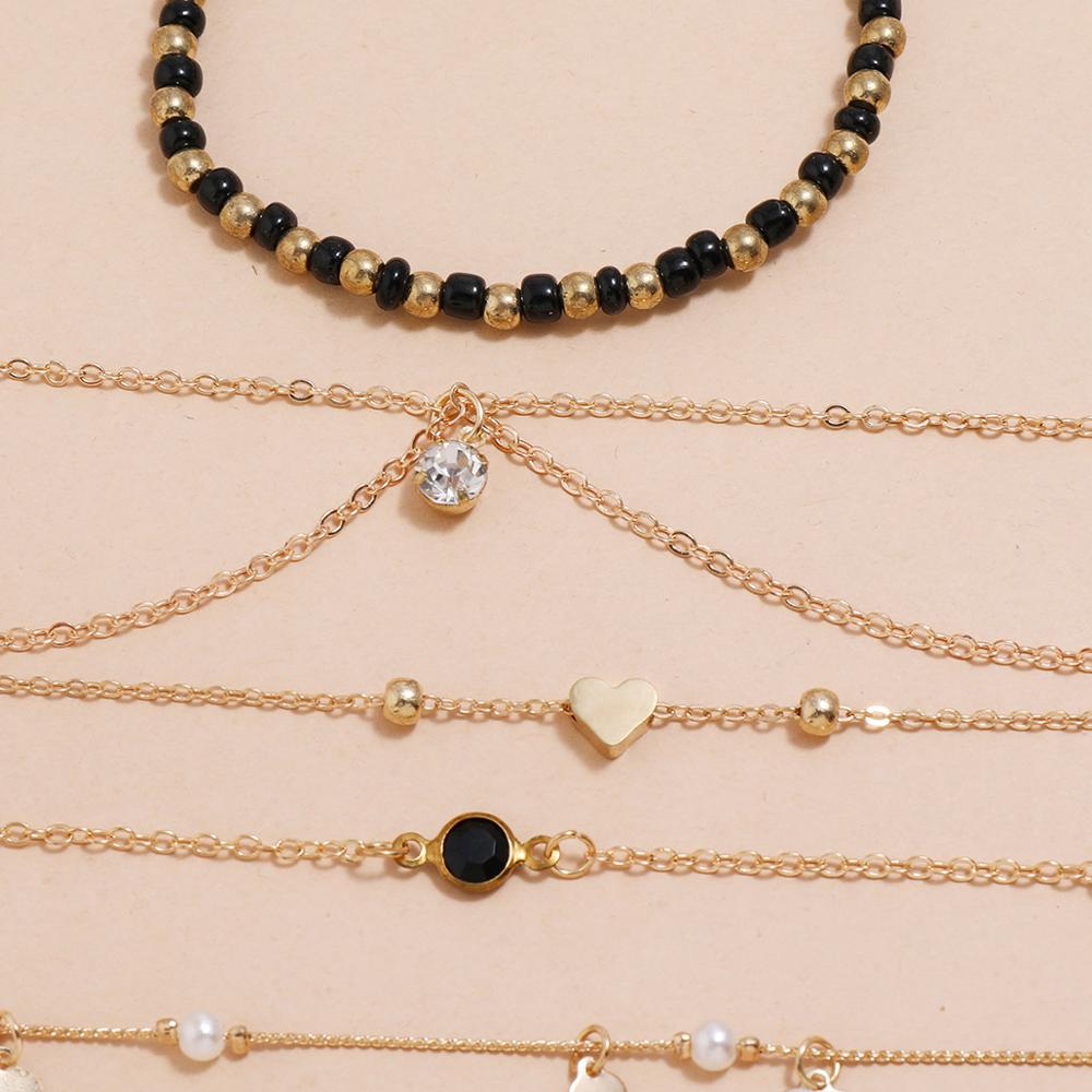 HI homme 5 pièces/ensemble bohème Simple à la main coeur cristal cheville pour les femmes été plage surf bijoux accessoires