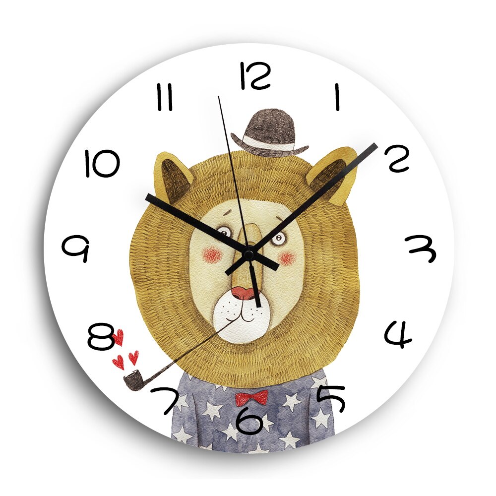 12 '' stille decoratieve wandklok van acryl, nodern quartz, schattige panda leeuw, digitaal, 3d-inch klok aan de muur, horloge, woondecoratie: Yakel 0215