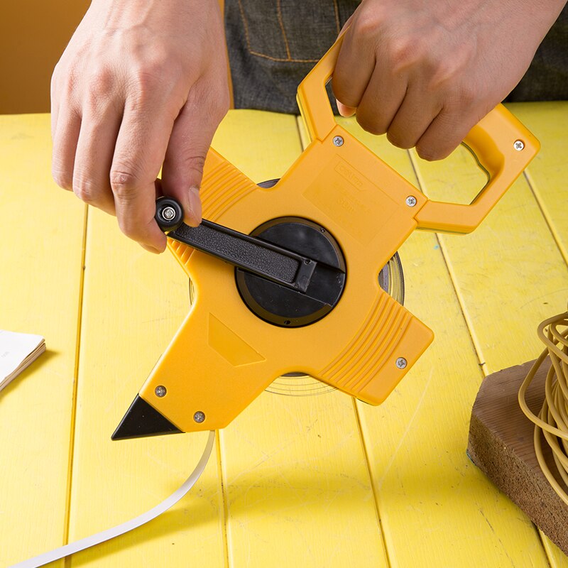 deli 30M 50M 100M Retractable Metric Tape Open Reel Long Tape Measure Measuring Ruler Construction Woodworking Tool