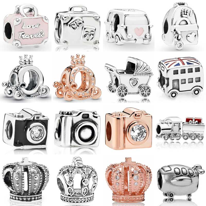 Camera Aeroplane Christmas Train Adventure Travel Bag Suitcase Charm 925 Sterling Silver Beads Fit Bracelet DIY Jewelry