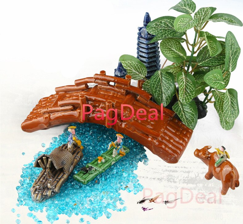 Small Ceramic Fishing Boat Fishman Figurine Craft Landscape Aquarium Fish Tank Garden Pot Plant Fairy Chinoiserie Decor Ornament
