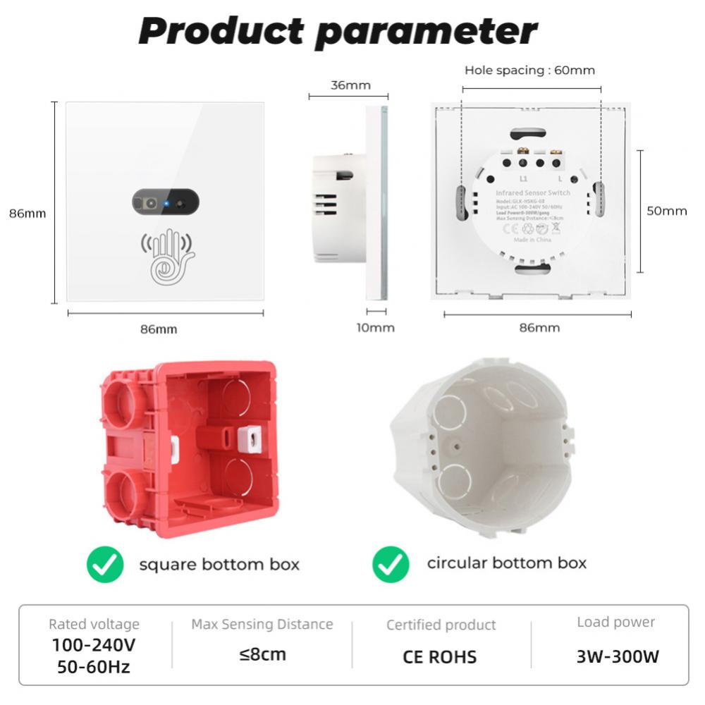 Smart Wall Light Switch Infrared Sensor Glass Screen Panel Infrared Induction Waving On Off Switch 100-240V Light Control Panel