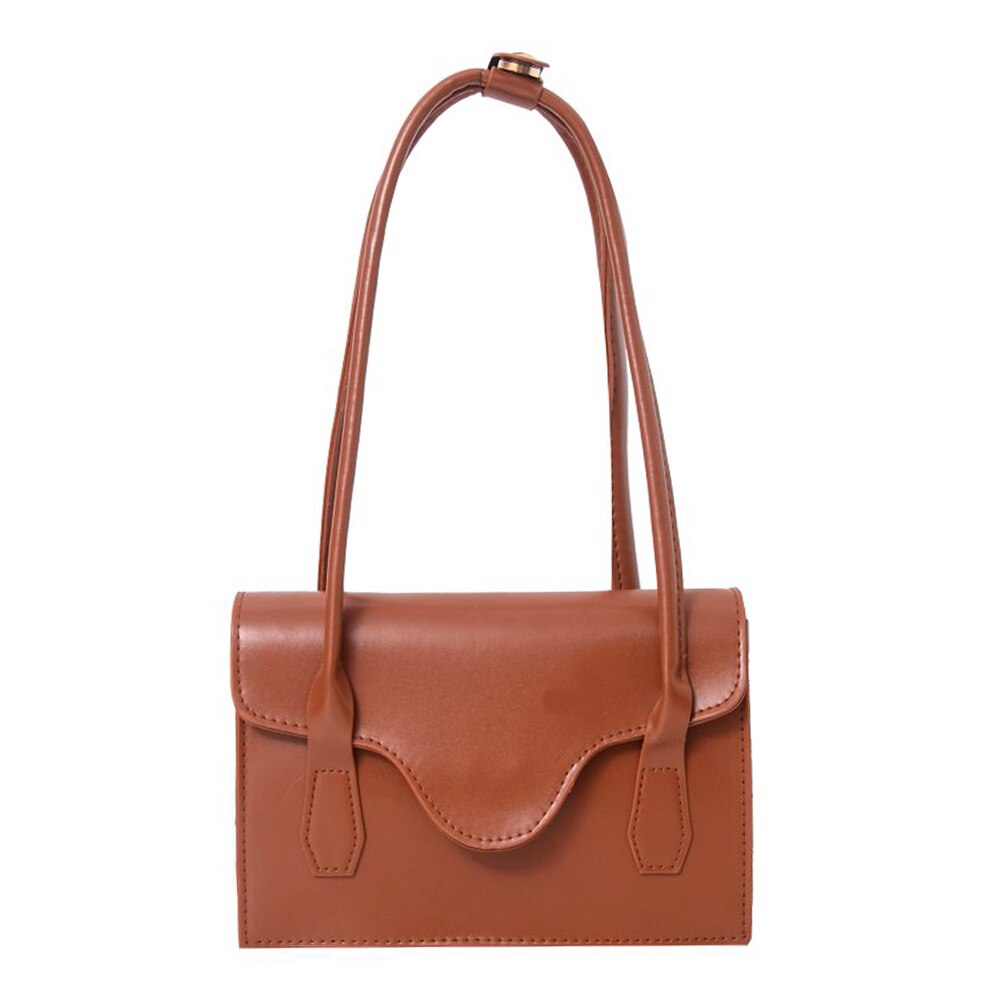 PU Leather Women Shoulder Bags Ladies Casual Pure Color Simple Underarm Handbags Female Daily Shoulder Bags: Brown