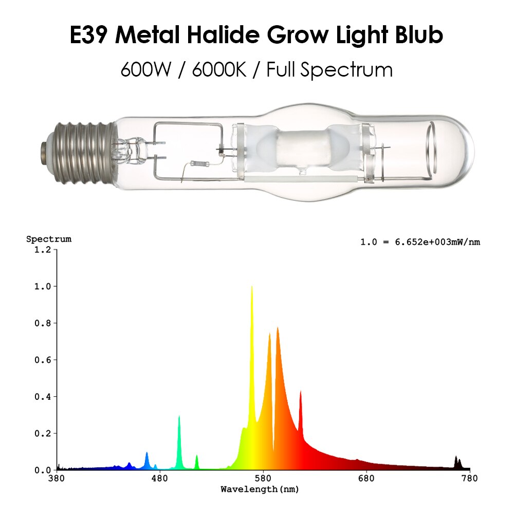 6000k 600w e39 metallhalogen vokse lys fulle spekteret mh lampe blubs til innendørs hydroponic voksende utstyr