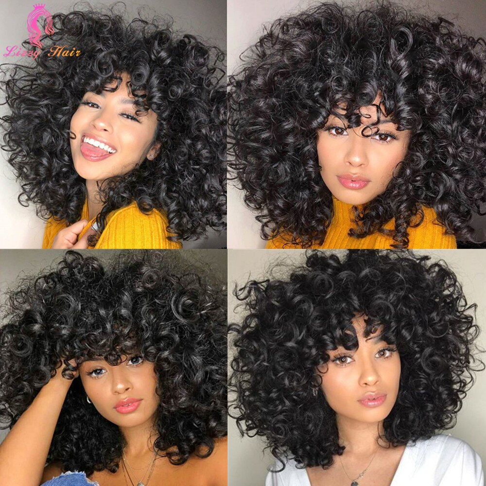 12Inch Korte Kinky Krullend Pruik Afro Amerikaanse Pruiken Voor Zwarte Vrouwen Bruin Gemengde Blonde Synthetische Hittebestendige Pruiken Met pony