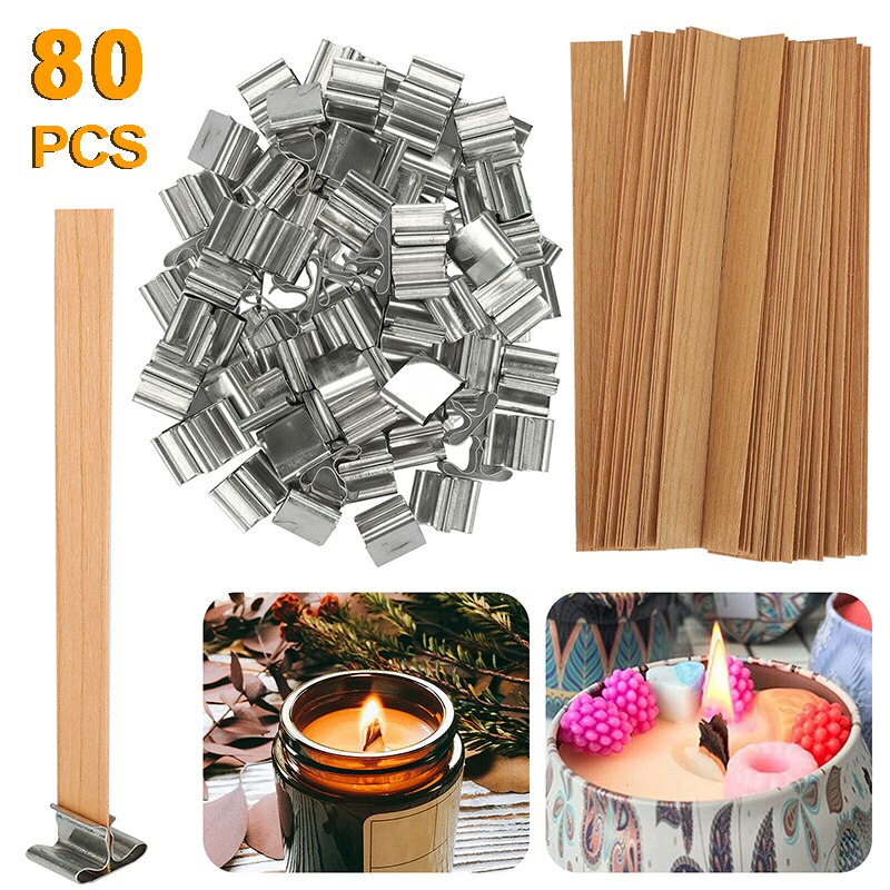 80Pcs Kaarsen Maken Kit Houten Kaars Kern Met Collocatie Iron Stand Kaars Wieken Metalen Clips Diy Maken Set