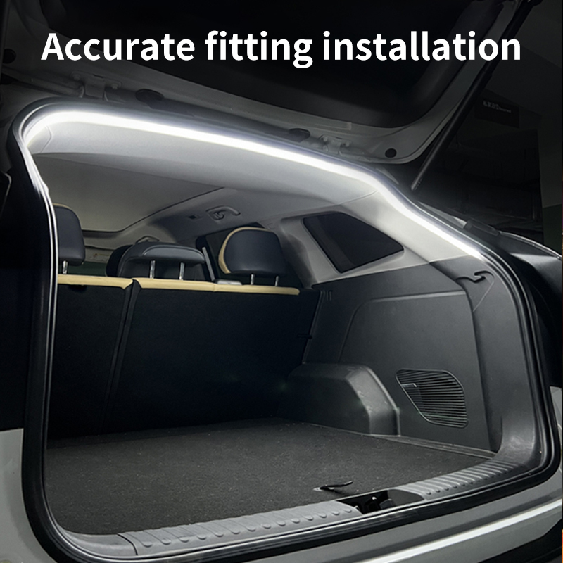 Iluminación de maletero de alto brillo para coche, luz ambiental, decoración interior, cableado LED, tira de luces para puerta trasera con detección automática sin cables