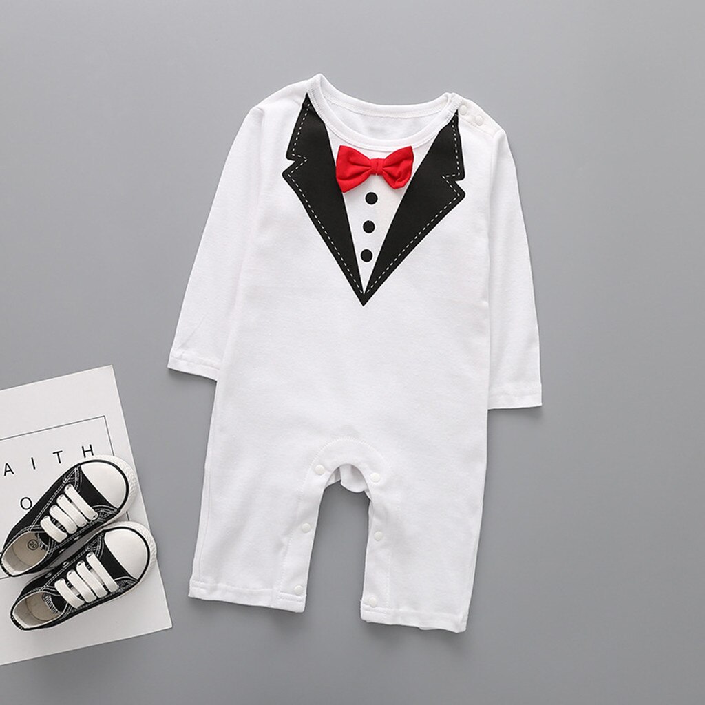 Neugeborene Jungen Gentleman Anzug Fliege Strampler Gesamt Kleidung Outfits Baumwolle Komfortable Neue Geboren Baby Jungen Kleidung