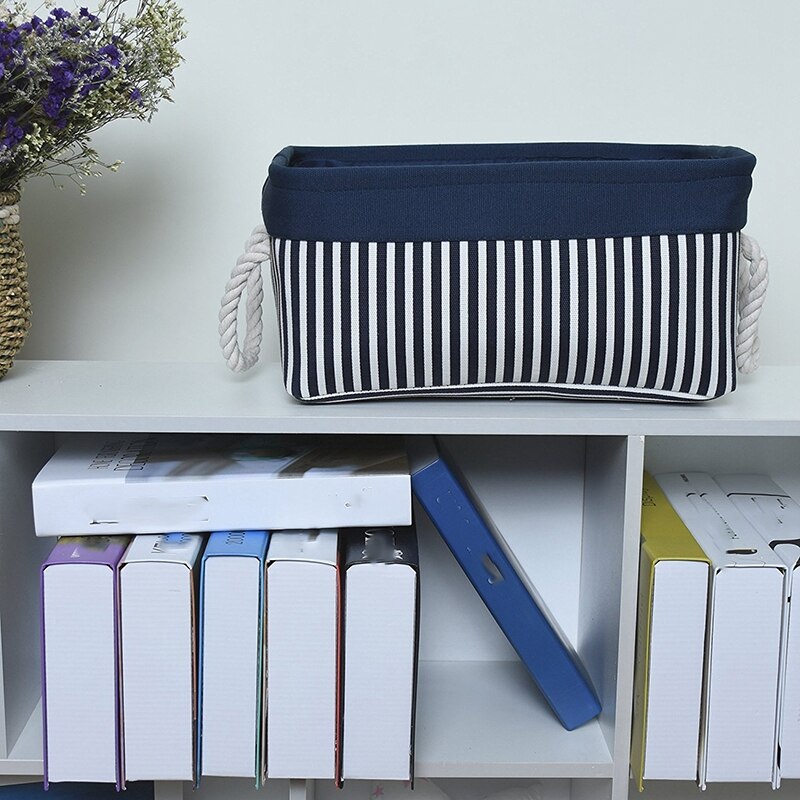 Fabric Nautical Basket for Storage,Collapsible Canvas Storage Bins Containers Organizing Basket for Empty,Shelves, Closet,