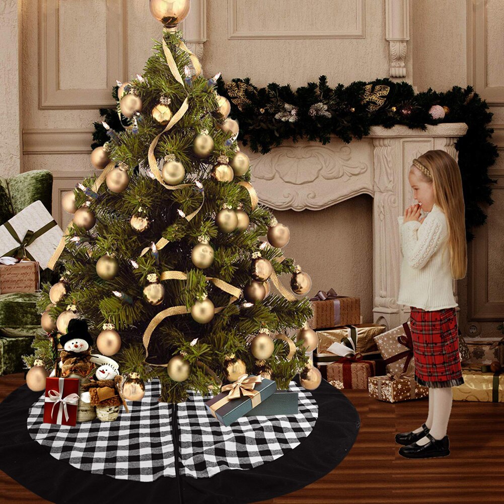 120Cm Ronde Kerstboom Rok Dikke Zwart Wit Plaid Patroon Kerstboom Rokken Floor Mat Tapijt Kerstversiering