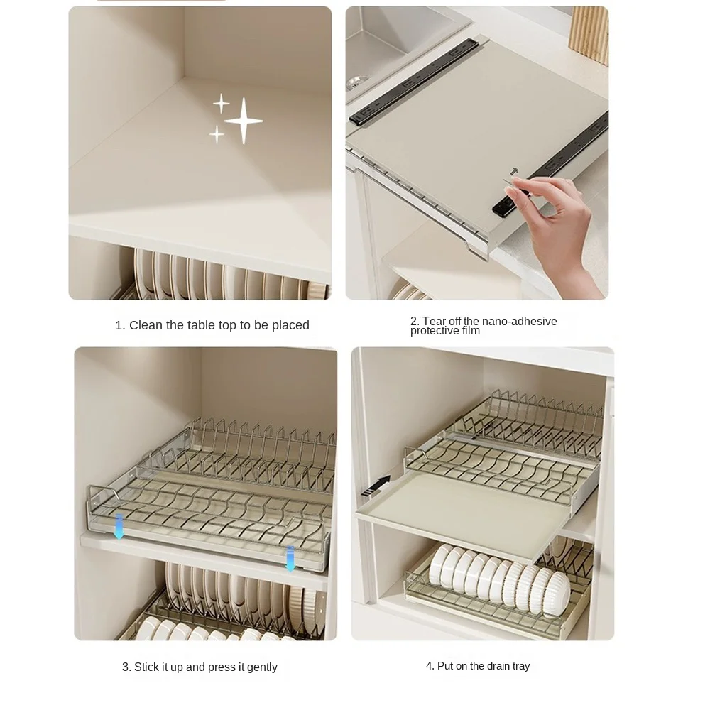 organizador de cocina extraíble, estante de almacenamiento con rieles deslizantes, tipo cajonera, cuenco, almacenamiento de platos, caja de especias, estante organizador, gabinetes