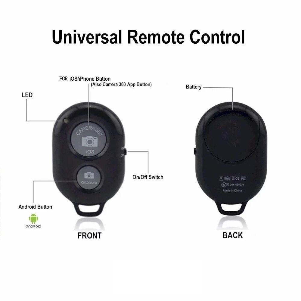 Wireless Bluetooth Remote Control Camera Shutter Release Selfie Button Controller Self-Timer Clicker for iOS Android Devices