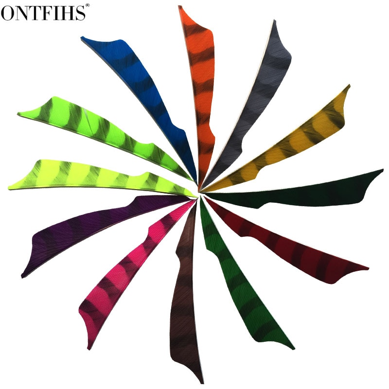 ONTFIHS RW-50 pièces 4 "rayé Double multicolore piqûre Arrrow plume Fletching pour tir à l'arc flèche accessoires Fletches plumes