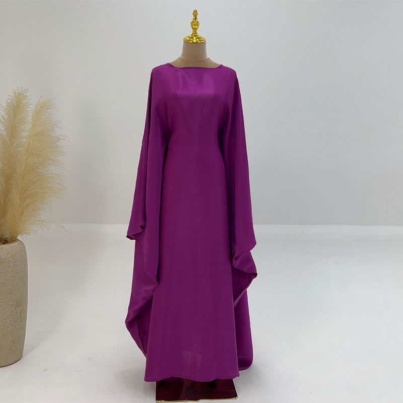 Shiny Butterfly Abaya Women Summer Muslim Loose Party Long Dress Female Solid Comfortable Classic Loose Abaya: GRAY